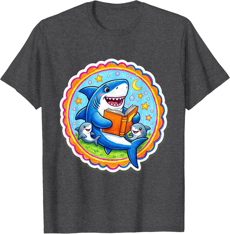 Men's Mommy Shark Bedtime Story Illustration T-Shirt - Dark Heather Grey