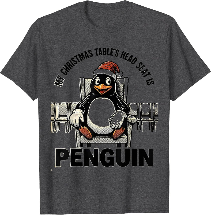 Men's My Christmas Table's Head Seat Is Penguin Funny T-Shirt - Dark Heather Grey