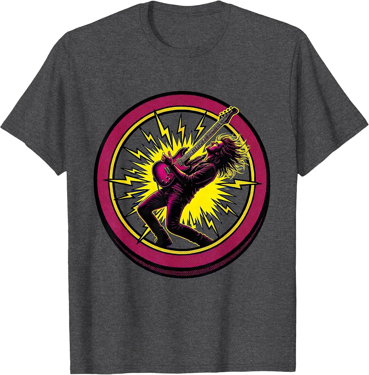 Men's 80s Rock Guitarist Shredding on Stadium Stage T-Shirt - Dark Heather Grey
