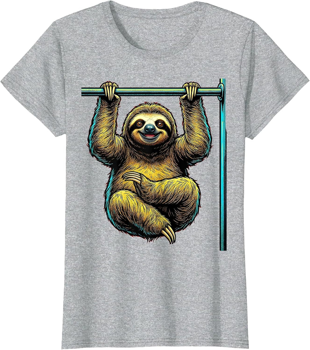 Lazy Sloth Pull-Up Bar Funny Workout Graphic T-Shirt - Heather Grey