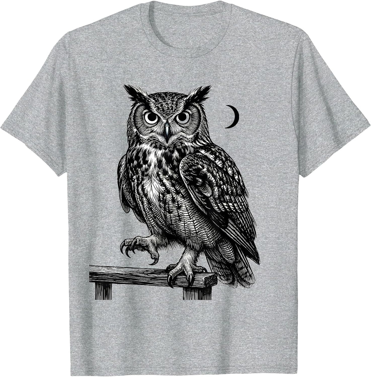 Men's Three-Quarter Owl Line Art Funny Owl Lover Gift T-Shirt - Heather Grey