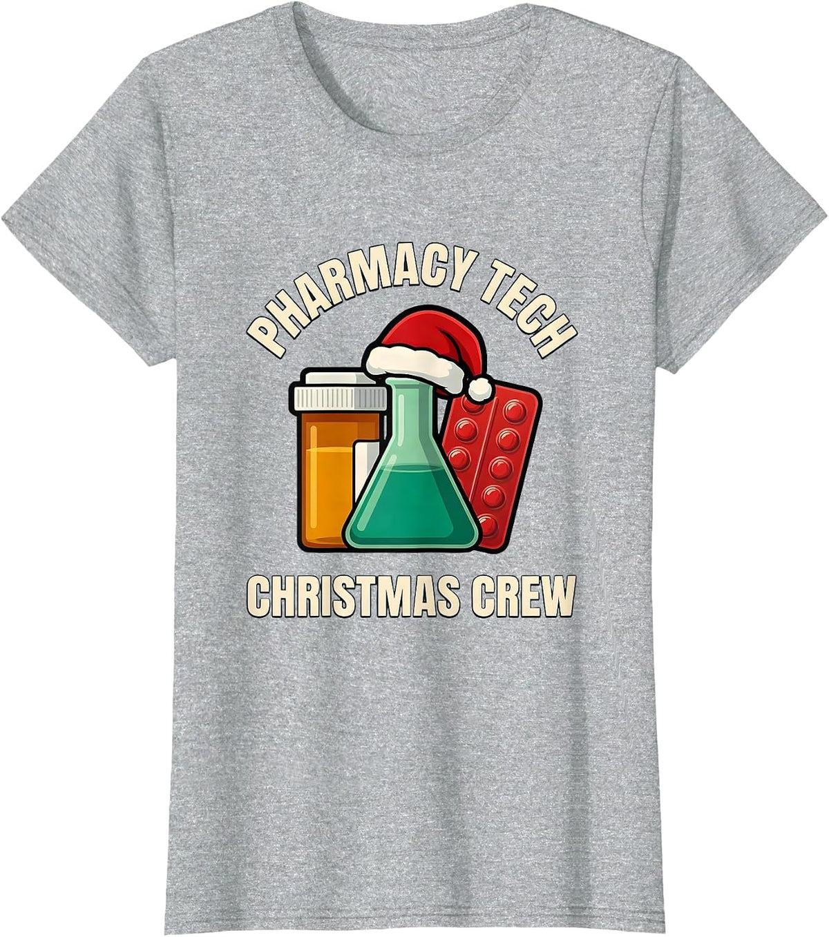 Pharmacy Tech Christmas Crew Funny Pharmacy Technician Lab T-Shirt - Heather Grey