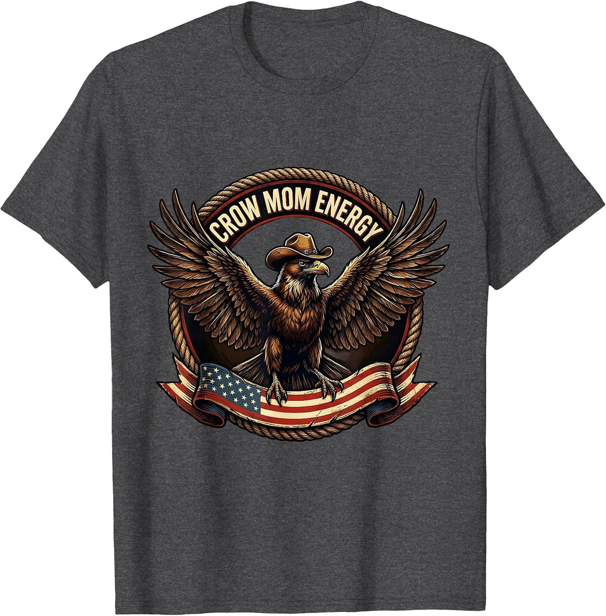 Crow Mom Energy Funny Bird Lover Design T-Shirt - Dark Heather Grey