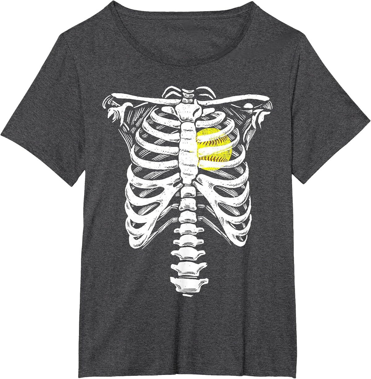 Softball Heart Skeleton Rib Cage Halloween Love Softball T-Shirt - Dark Heather Grey