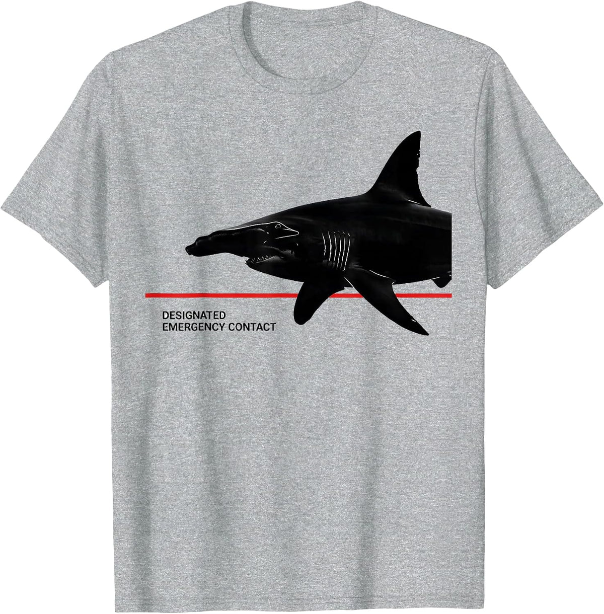 Men's Designated Emergency Contact Funny Shark Lover Ocean T-Shirt - Heather Grey