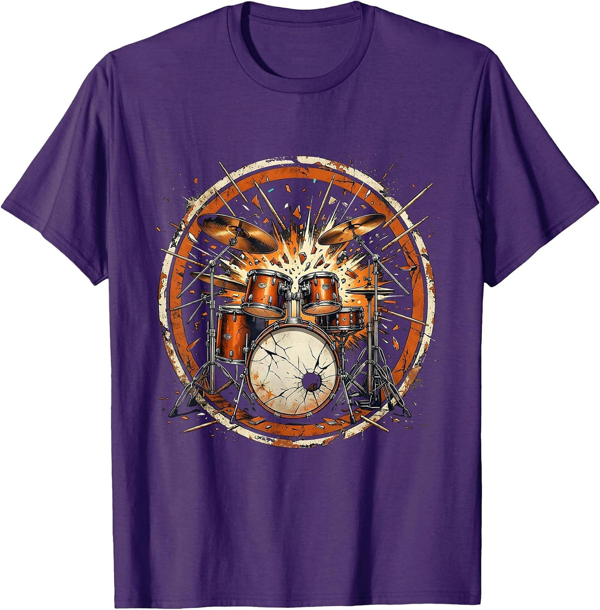 90s Band Exploding Drum Kit Confetti Burst T-Shirt - Purple