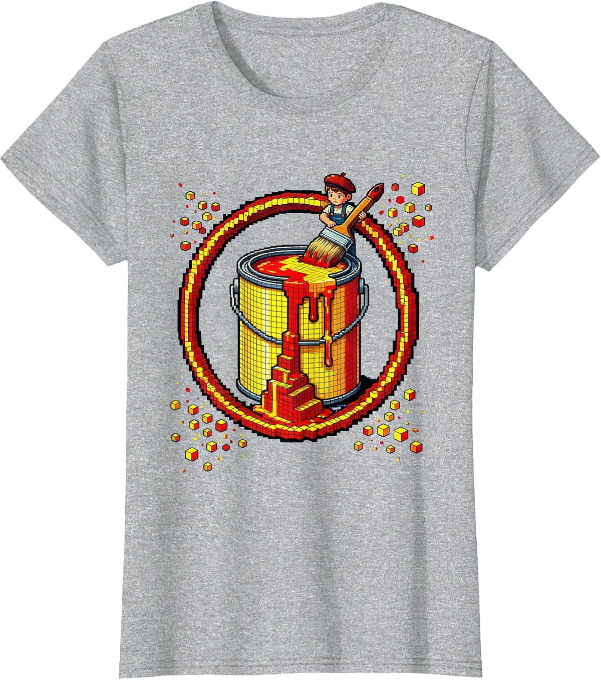 Young Painter Inside Giant Paint Can Art Kids Design T-Shirt - Heather Grey