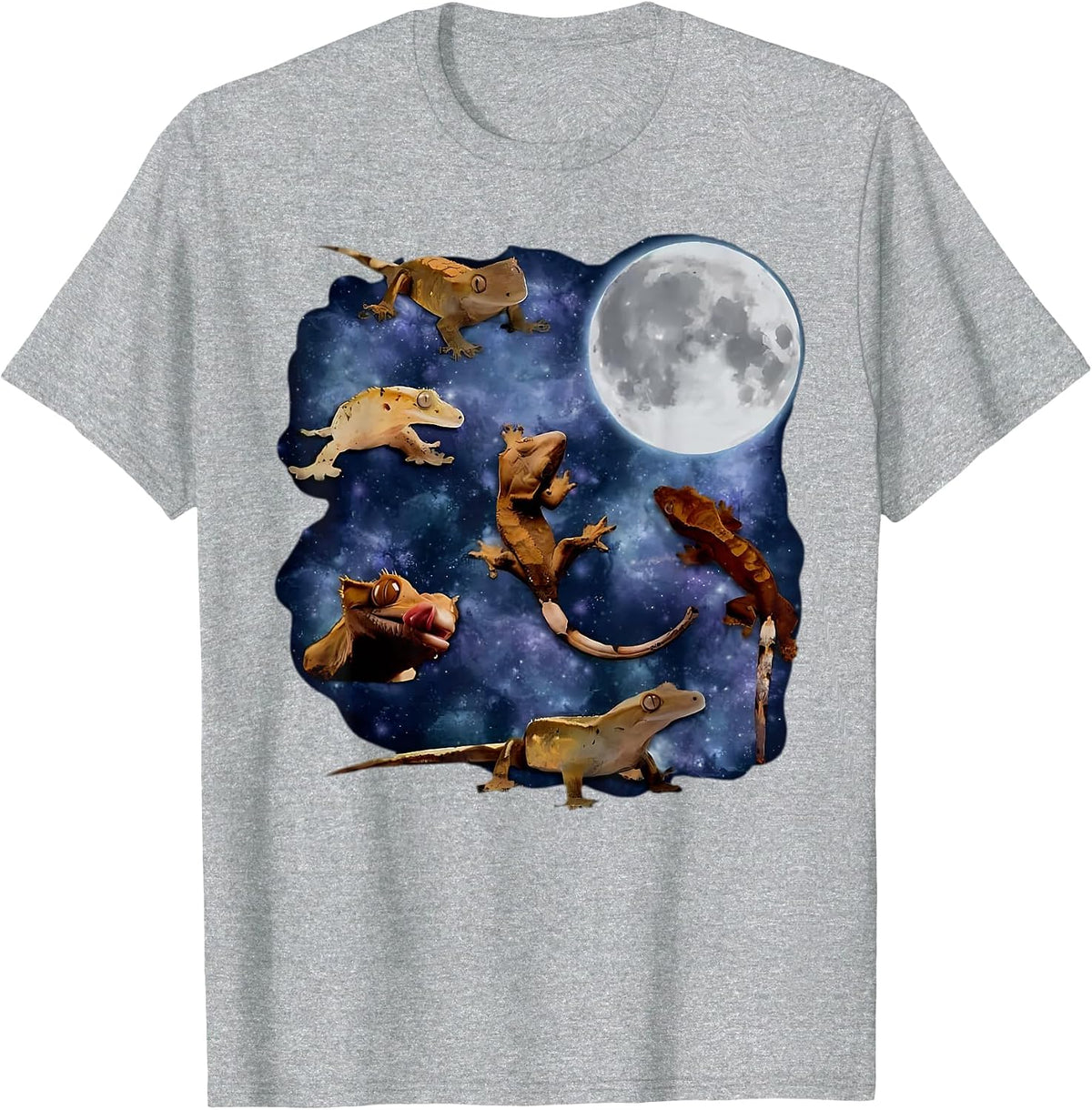 Crested Gecko Moon Retro Reptile Mom Dad Breeder Lover T-Shirt - Heather Grey