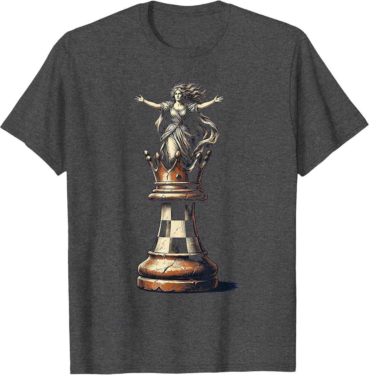Checkered Chess Piece Rising Figure Graphic T-Shirt - Dark Heather Grey