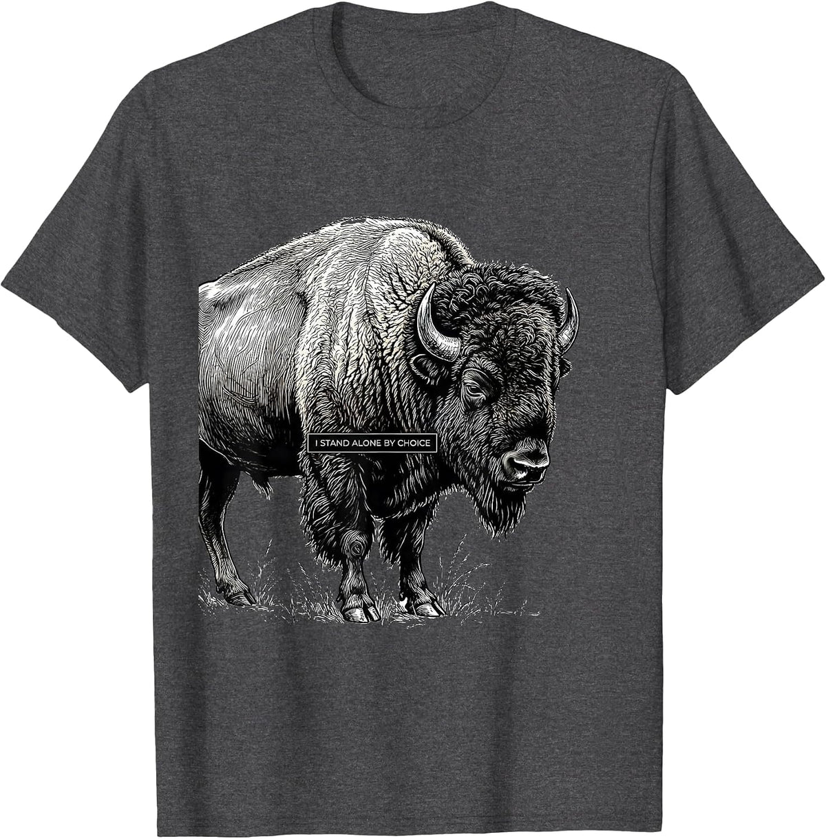 I Stand Alone By Choice Vintage Bison Lover American Buffalo T-Shirt - Dark Heather Grey
