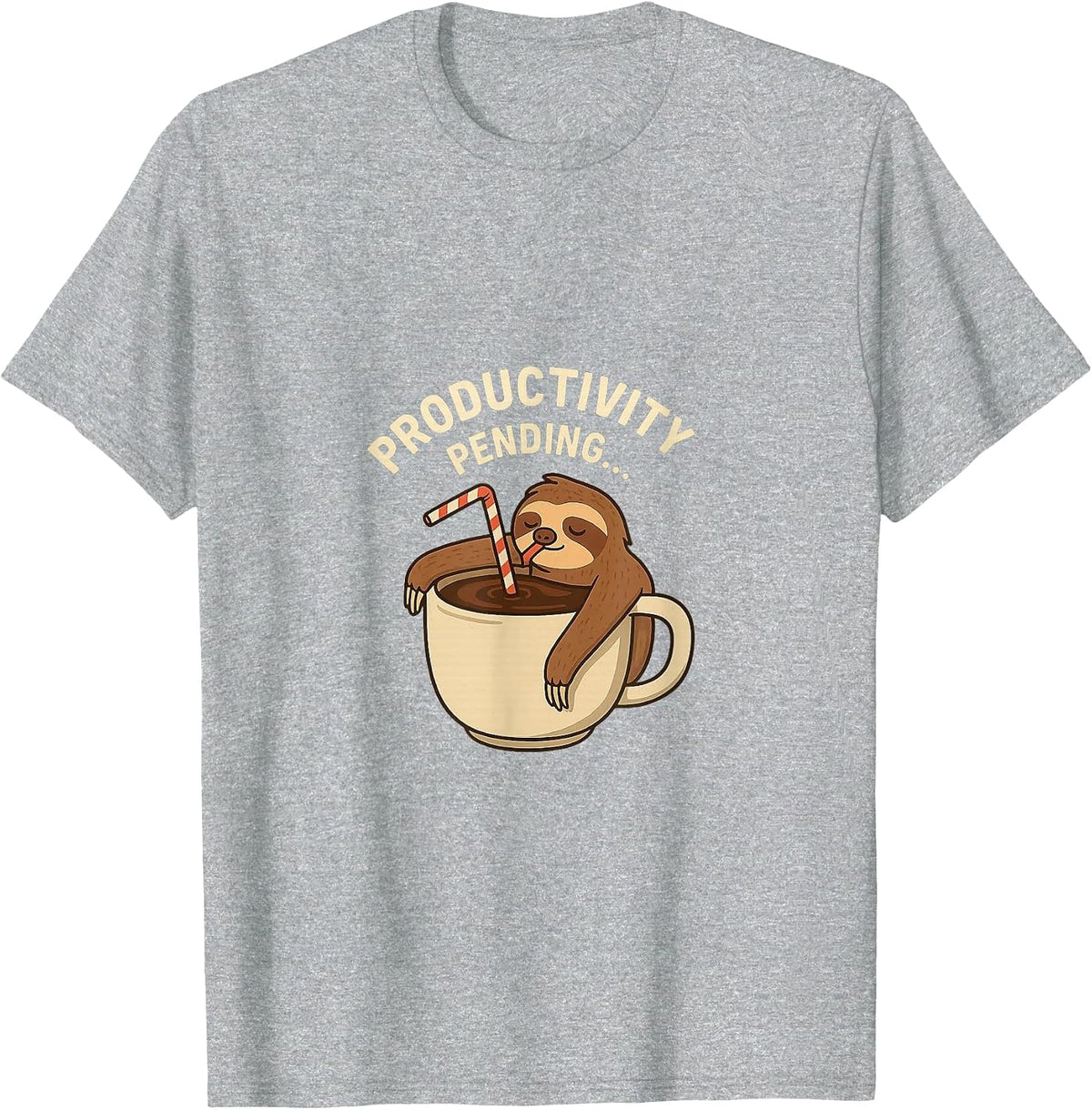 Sloth Coffee Productivity Pending Funny Lazy Design T-Shirt - Heather Grey