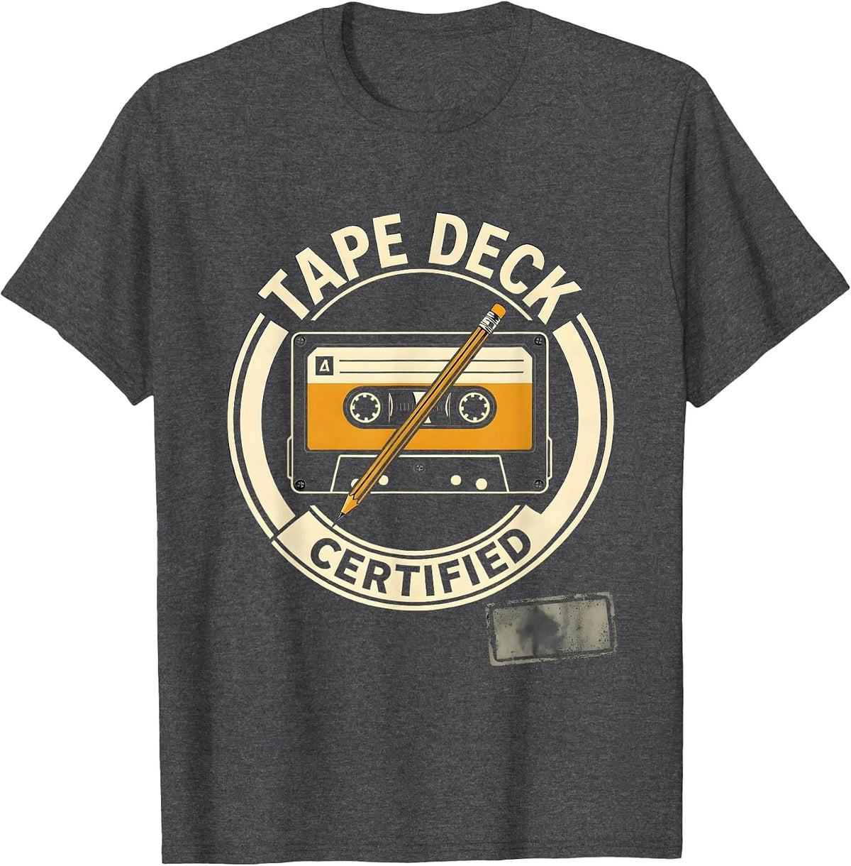 Men's Tape Deck Certified Vintage Stencil Graphic Hip Hop Rap T-Shirt - Dark Heather Grey