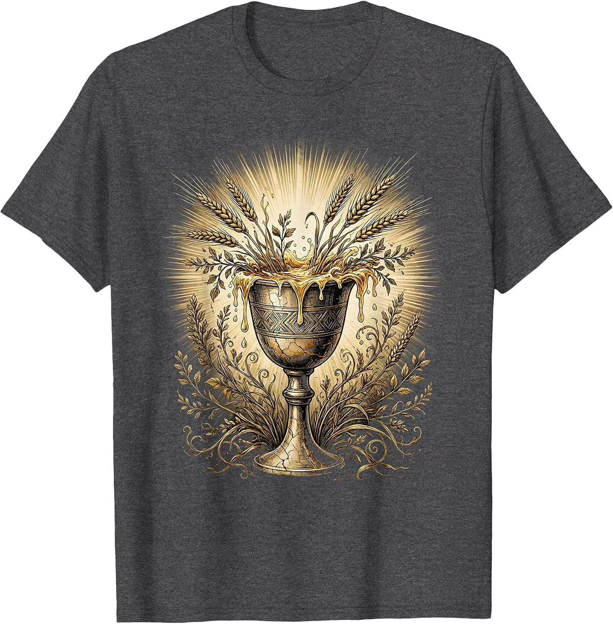 Overflowing Chalice Christian Faith Graphic T-Shirt - Dark Heather Grey