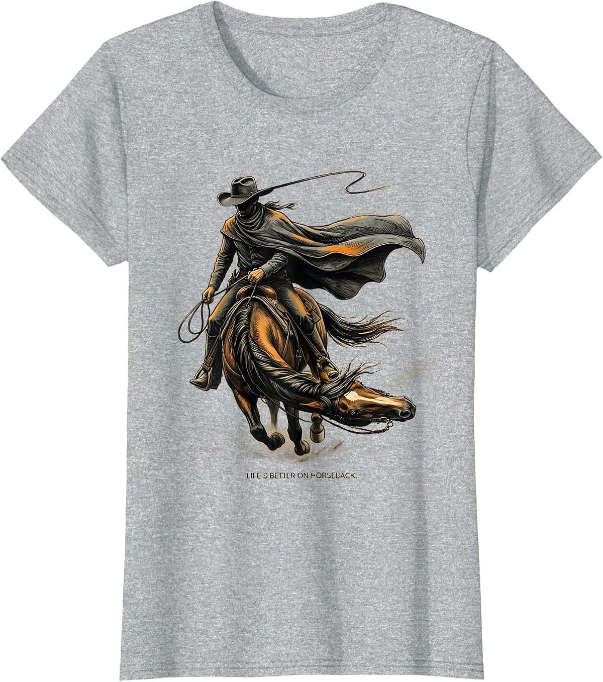 Life's Better On Horseback Cowboy Design T-Shirt - Heather Grey