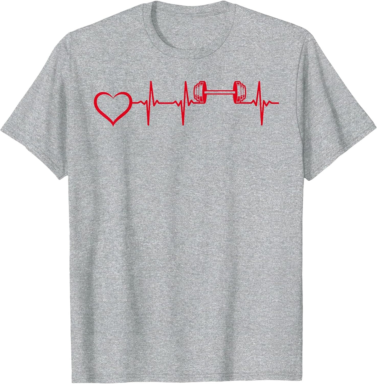 Weightlifting Gym Fitness Dumbbell Heartbeat Bodybuilder T-Shirt - Heather Grey