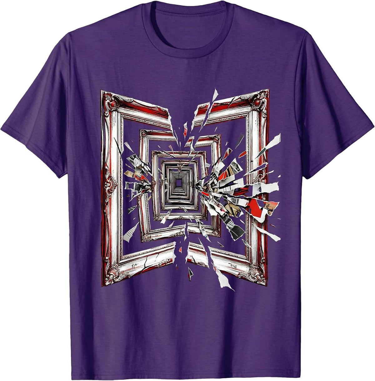 Infinite Reflection Empty Frames Surreal Art Design T-Shirt - Purple