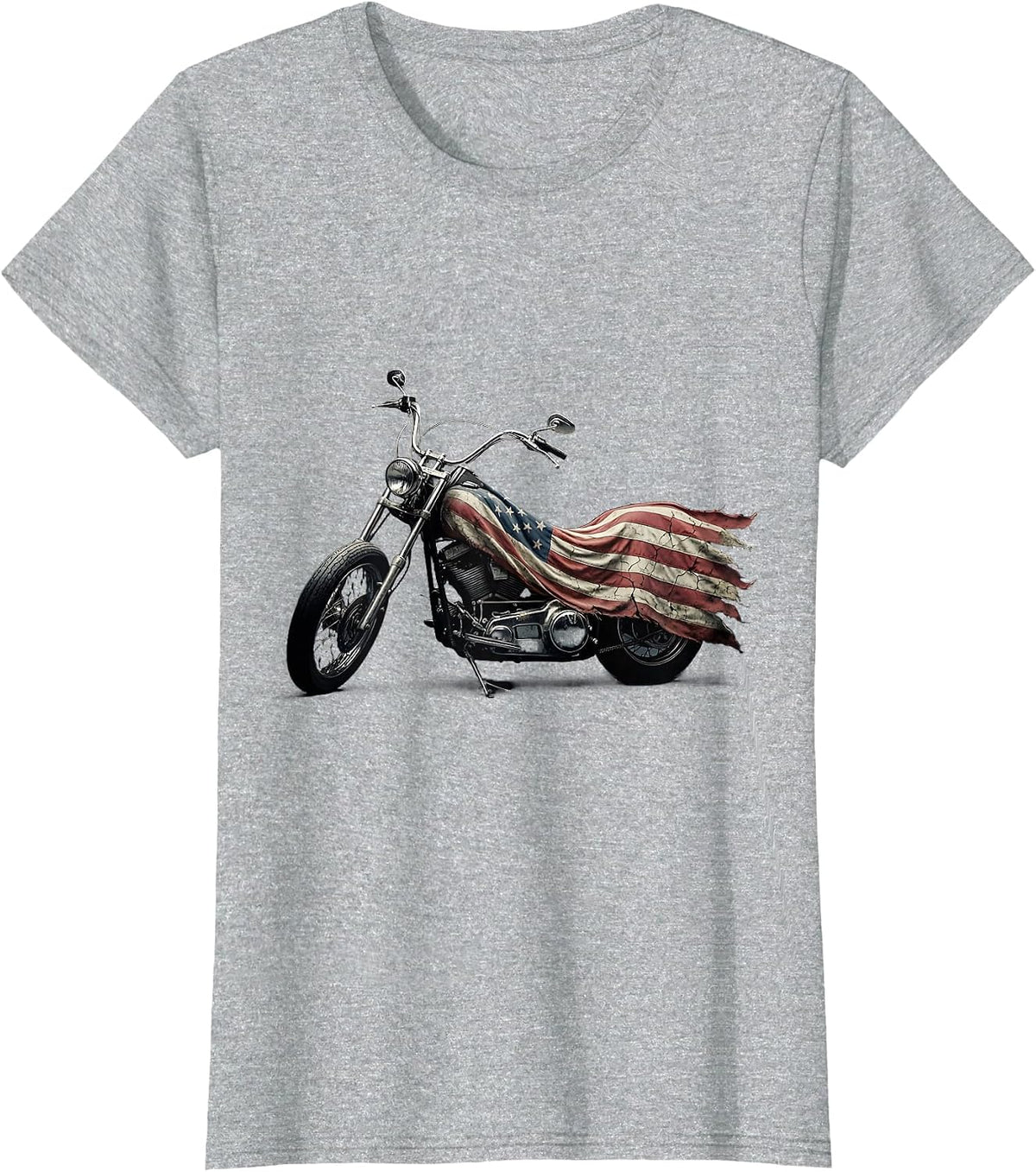 Vintage American Flag Motorcycle Graphic Tee T-Shirt - Heather Grey