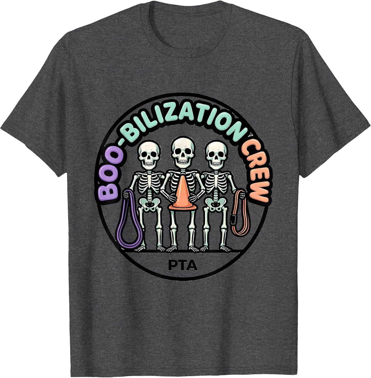 Men's Boo-bilization Crew PTA Funny Physical Therapy Halloween T-Shirt - Dark Heather Grey