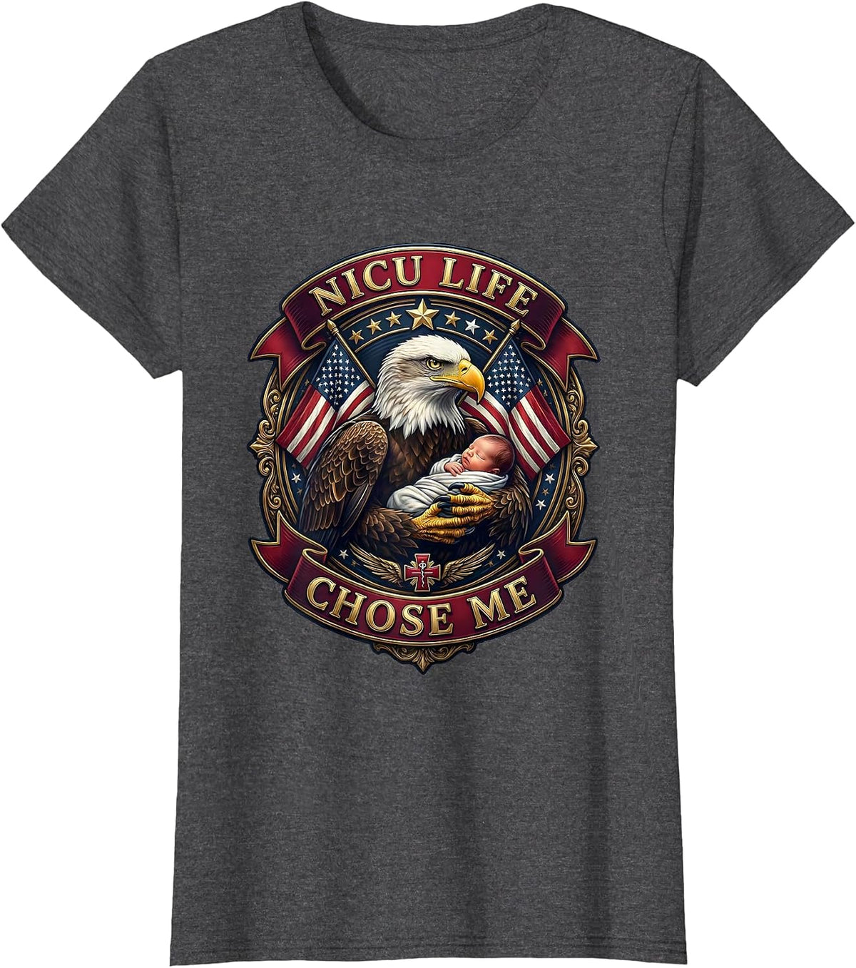 Women's NICU Life Chose Me Nurse Design T-Shirt - Dark Heather Grey