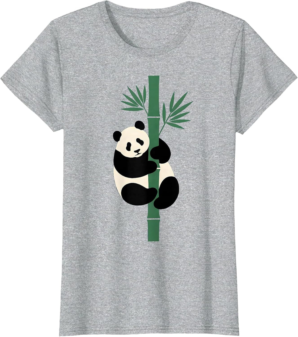 Panda Bear Hugging Bamboo Stalk Graphic T-Shirt - Heather Grey