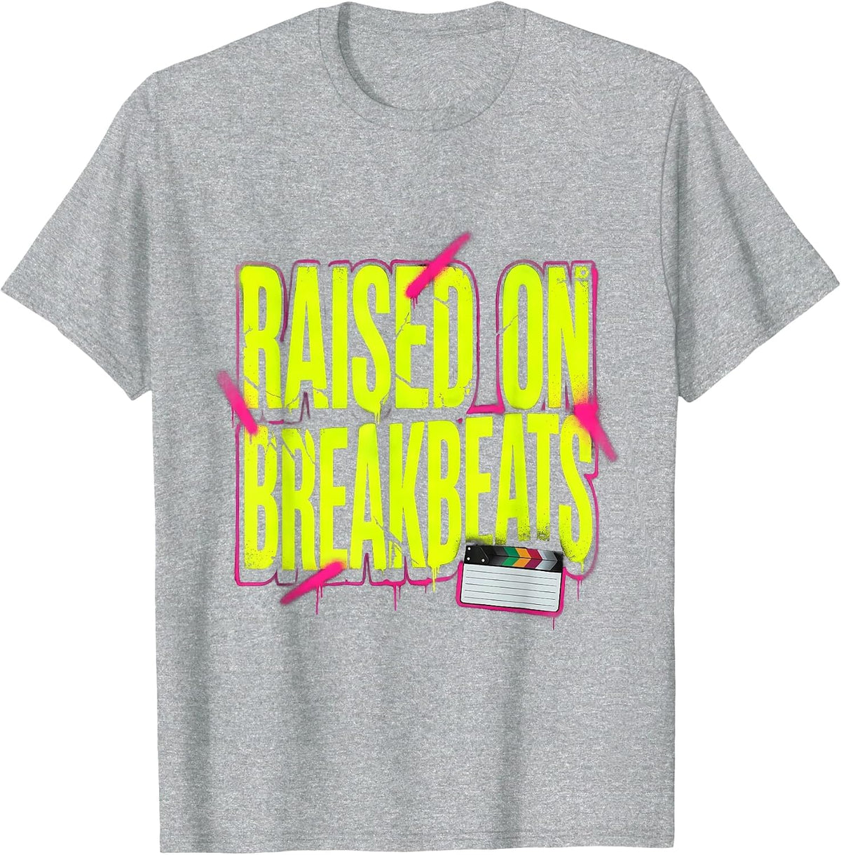 Men's Raised On Breakbeats Graffiti 90s Hip-Hop Rap Lyric T-Shirt - Heather Grey