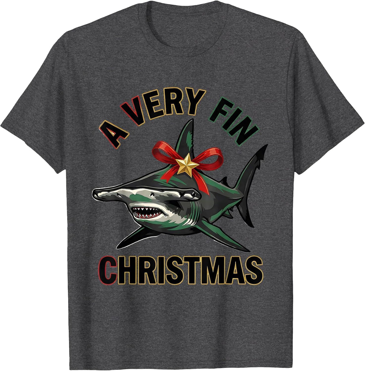 A Very Fin Christmas Funny Shark Lover Marine Biology T-Shirt - Dark Heather Grey