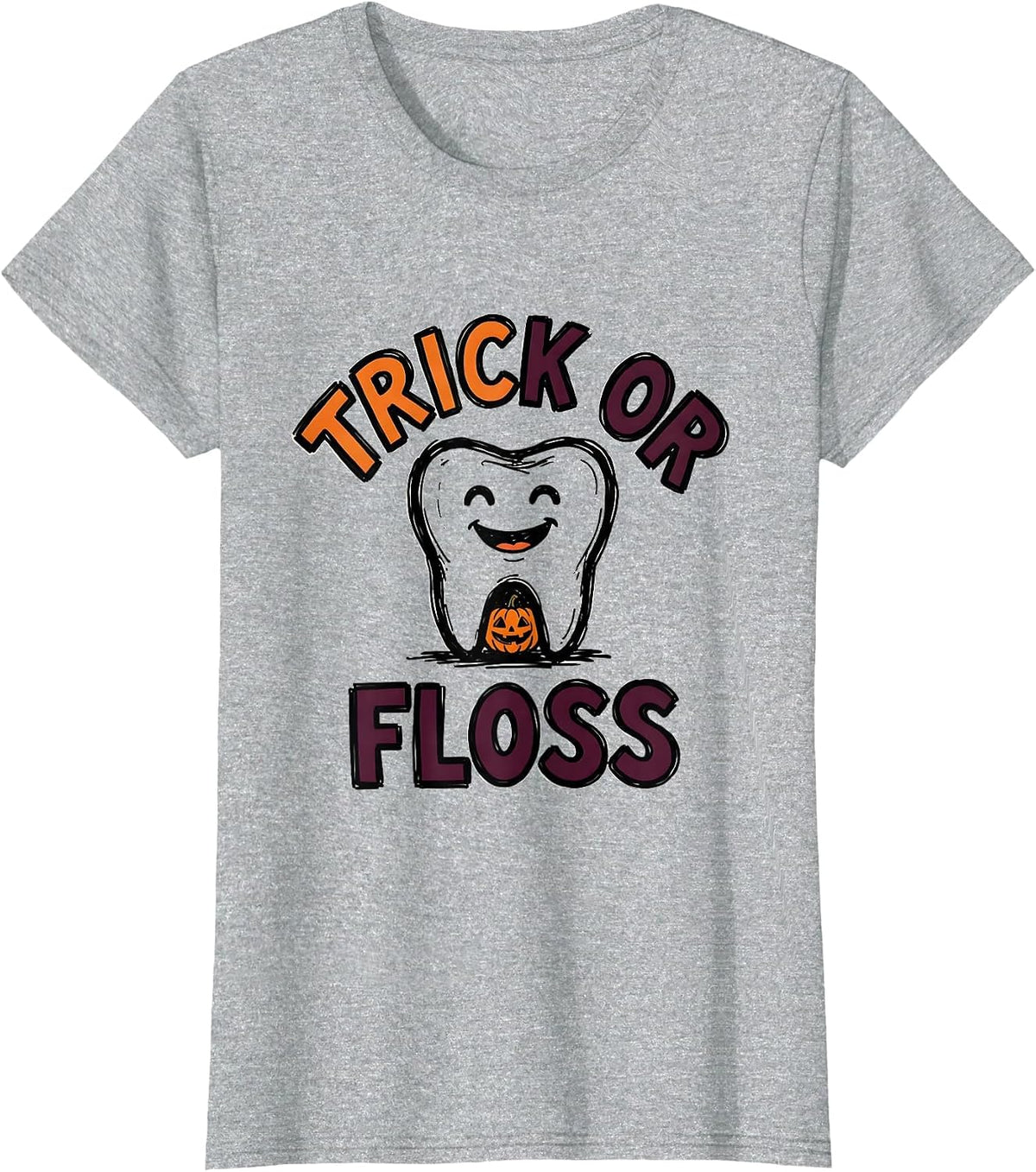Trick Or Floss Funny Dental Hygienist Halloween Work T-Shirt - Heather Grey