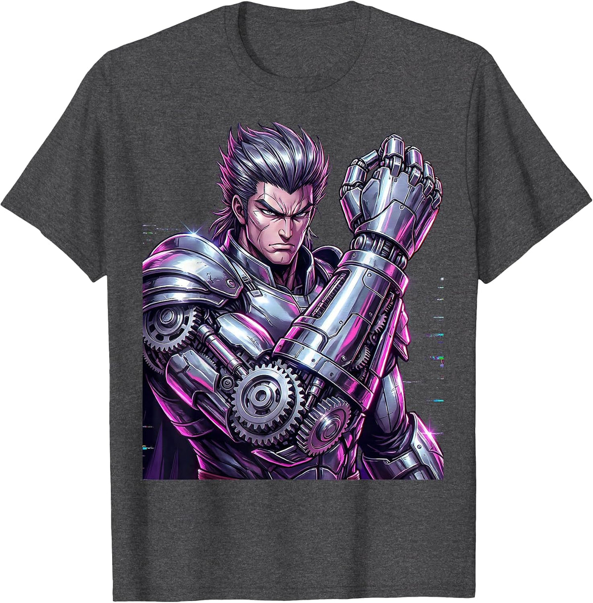 Steampunk Warrior Prosthetic Gear Arm Anime Art T-Shirt - Dark Heather Grey