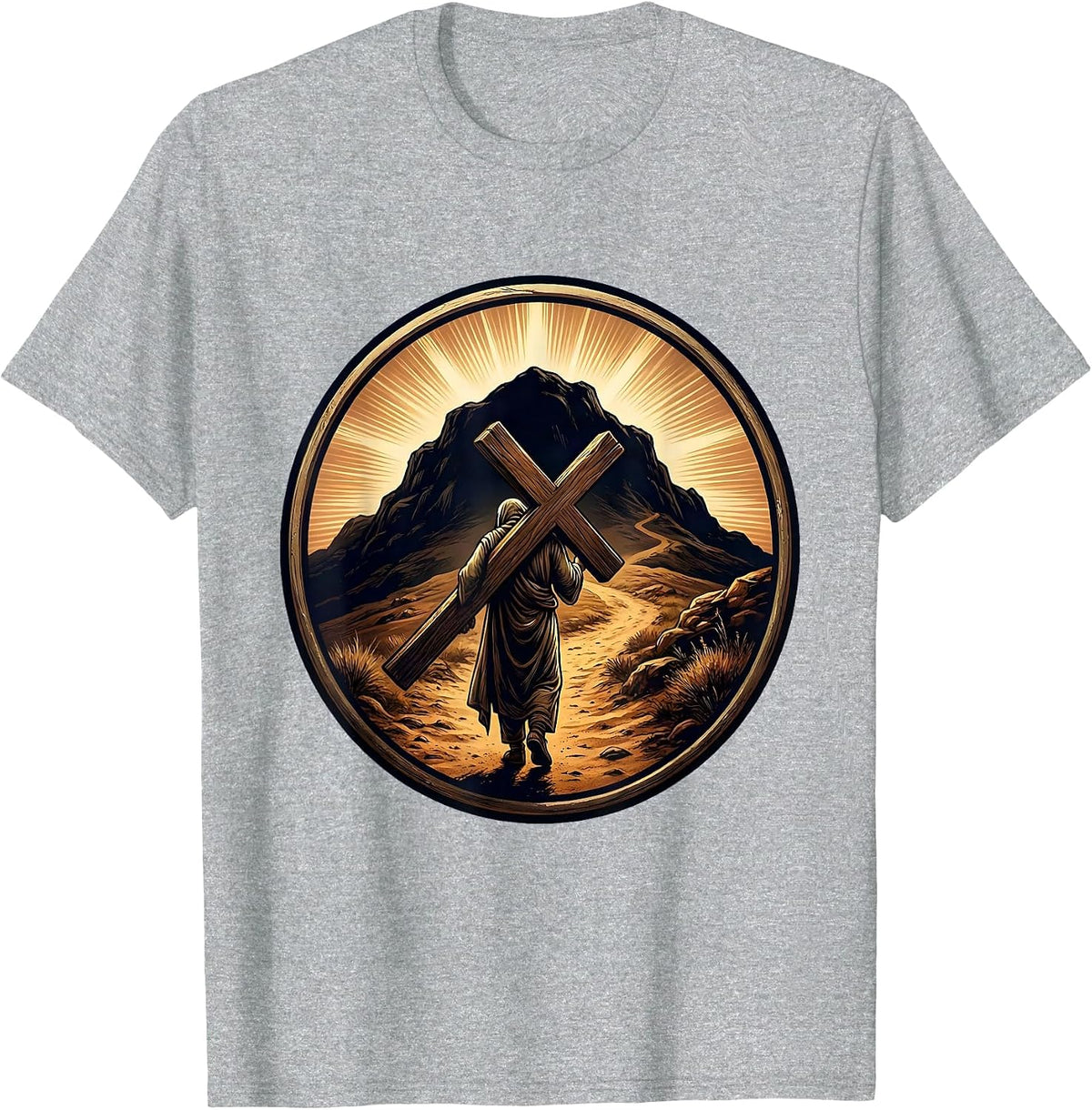 Men's Jesus Carrying Cross to Hilltop Graphic T-Shirt - Heather Grey