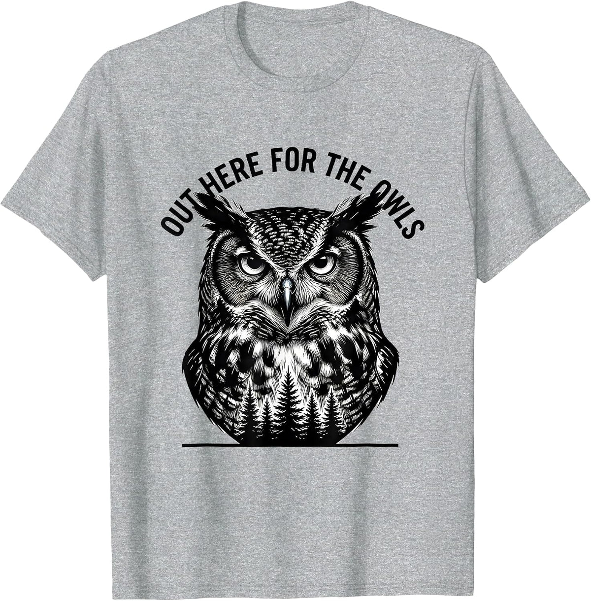 Men's Out Here For The Owls Scratchboard Forest Wildlife Animal T-Shirt - Heather Grey