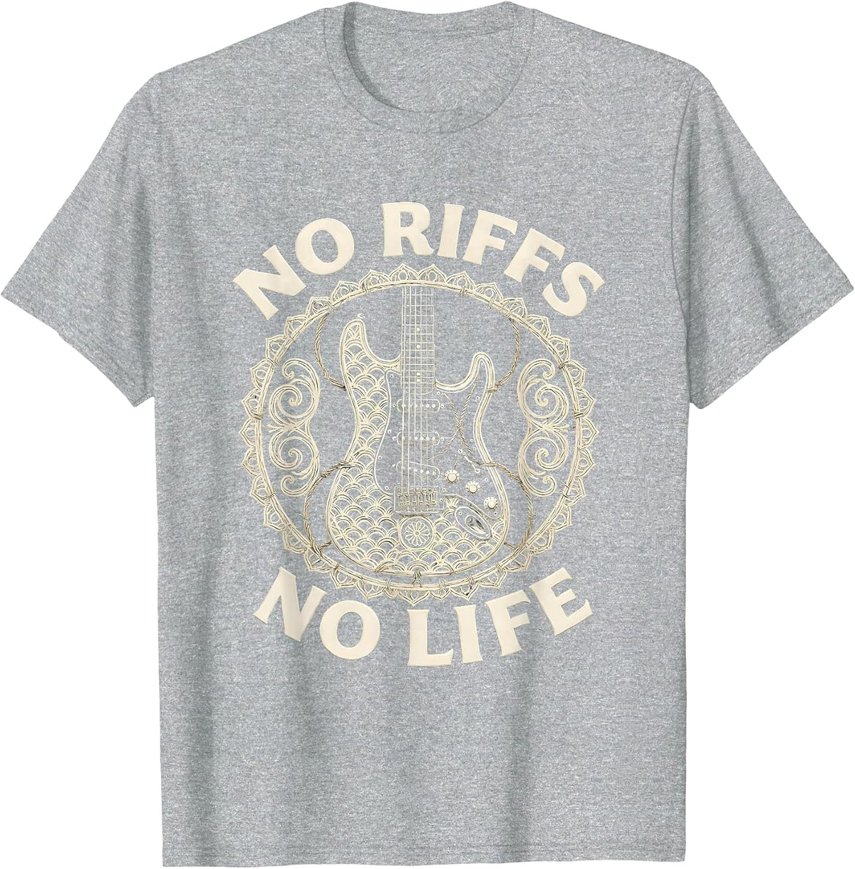 Men's No Riffs No Life Metal Guitar Music Design T-Shirt - Heather Grey