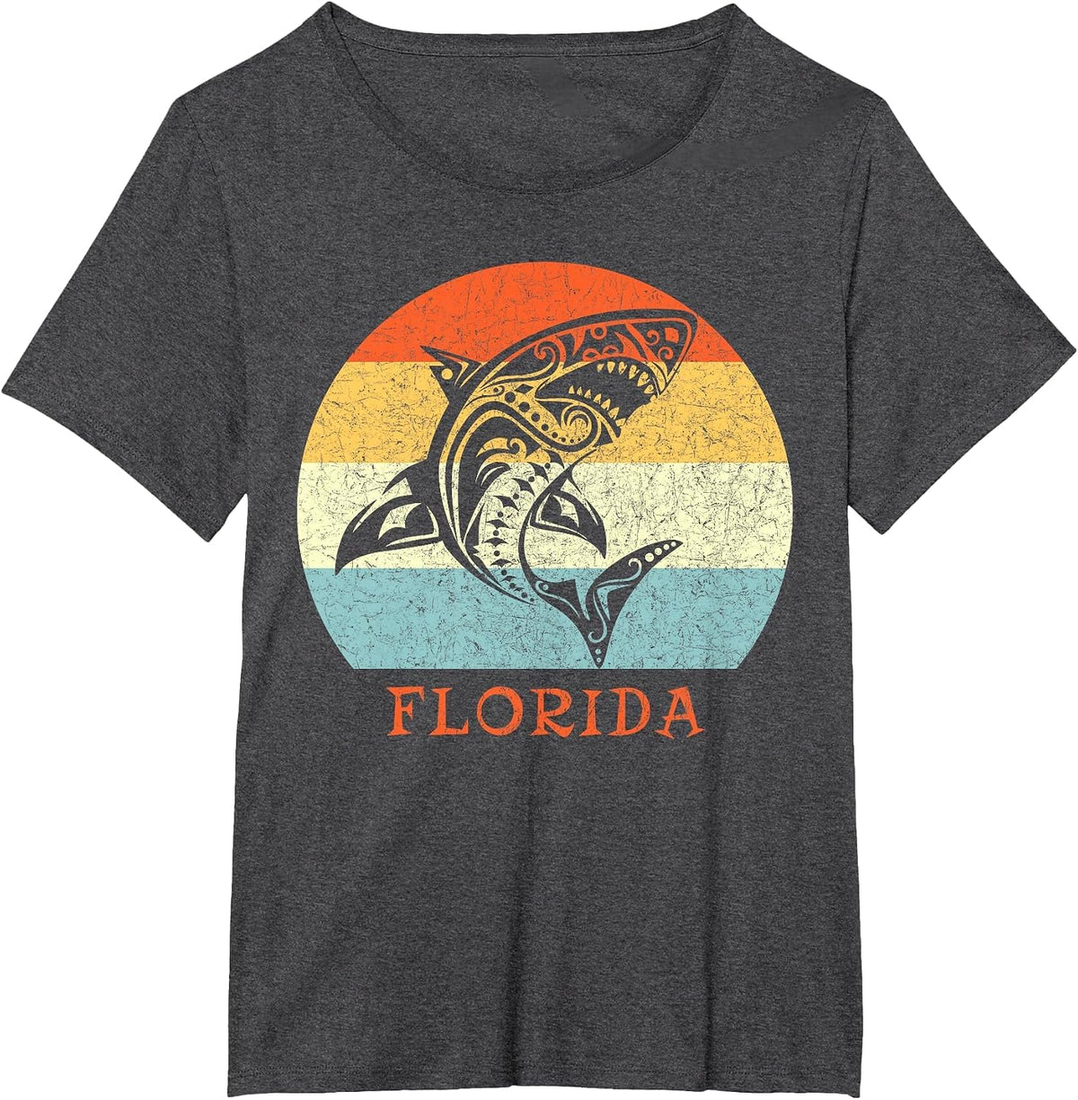 Florida Vintage Retro Shark Vacation T-Shirt - Dark Heather Grey