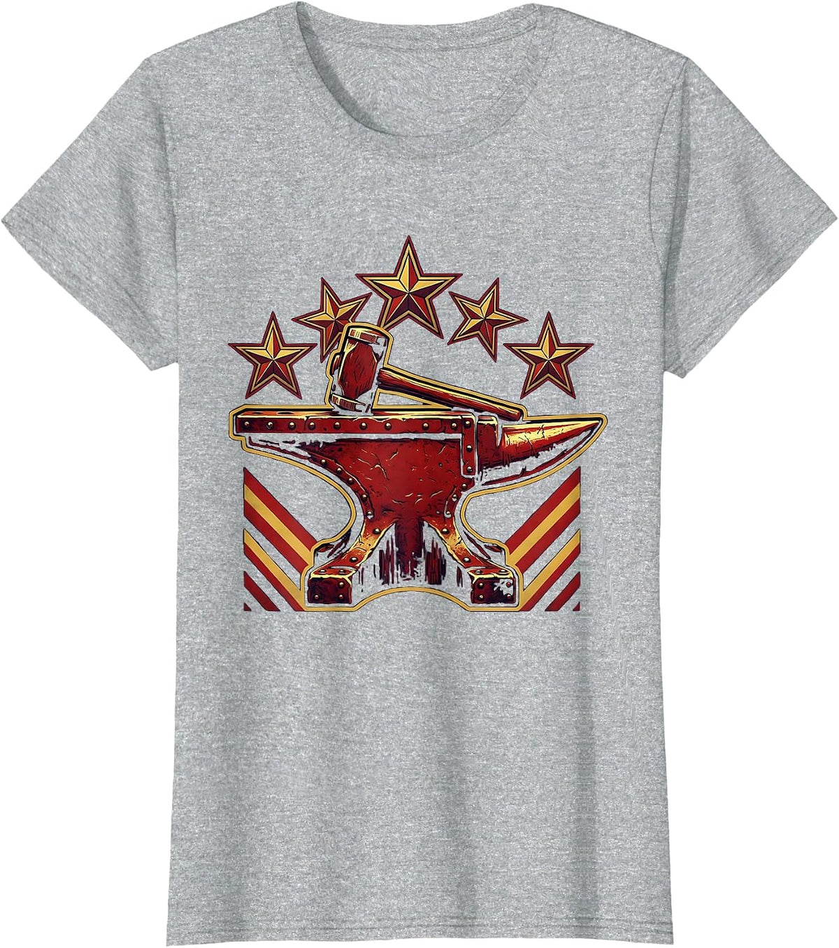 Iron Anvil Hammer Glowing American Stars Graphic T-Shirt - Heather Grey