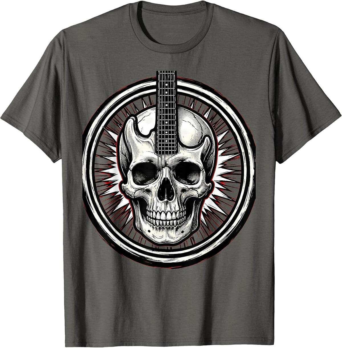 Skull Guitar Body Rock Art Graphic Design T-Shirt - Asphalt Grey