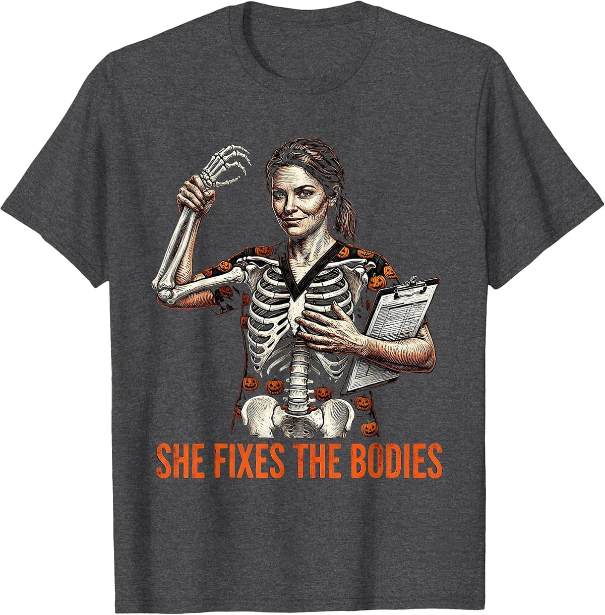 Men's Halloween Couples Physical Therapist Hers Design T-Shirt - Dark Heather Grey