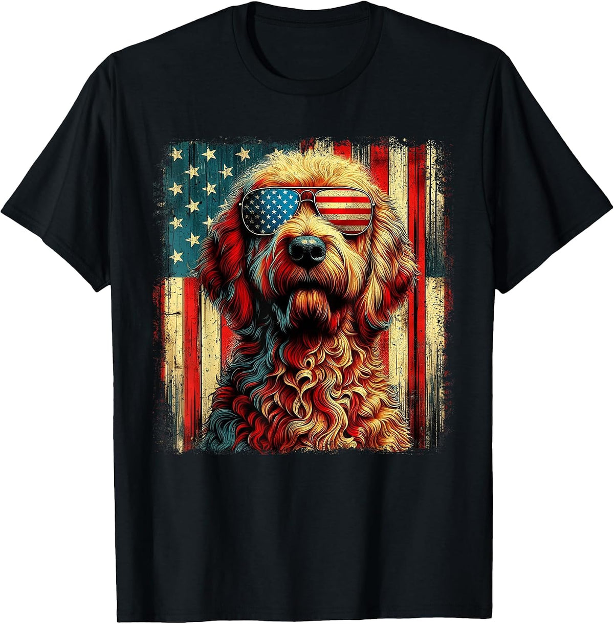 Goldendoodle 4th of July USA Patriotic Dog Golden Doodle T-Shirt - Black