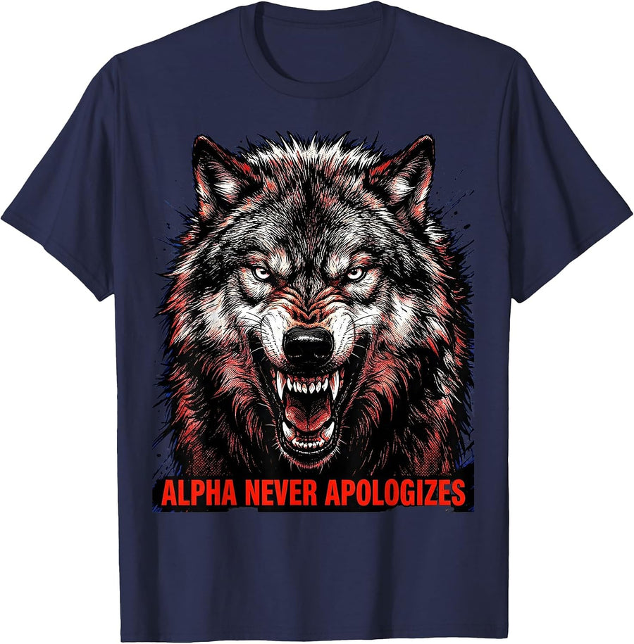Alpha Never Apologizes Bold Statement Design T-Shirt - Navy Blue