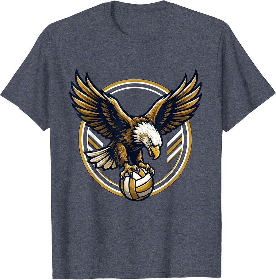 Eagle Clutching Volleyball Graphic Design T-Shirt - Heather Blue