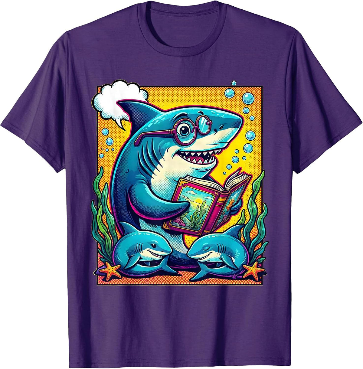 Mommy Shark Bedtime Story Underwater Scene T-Shirt - Purple