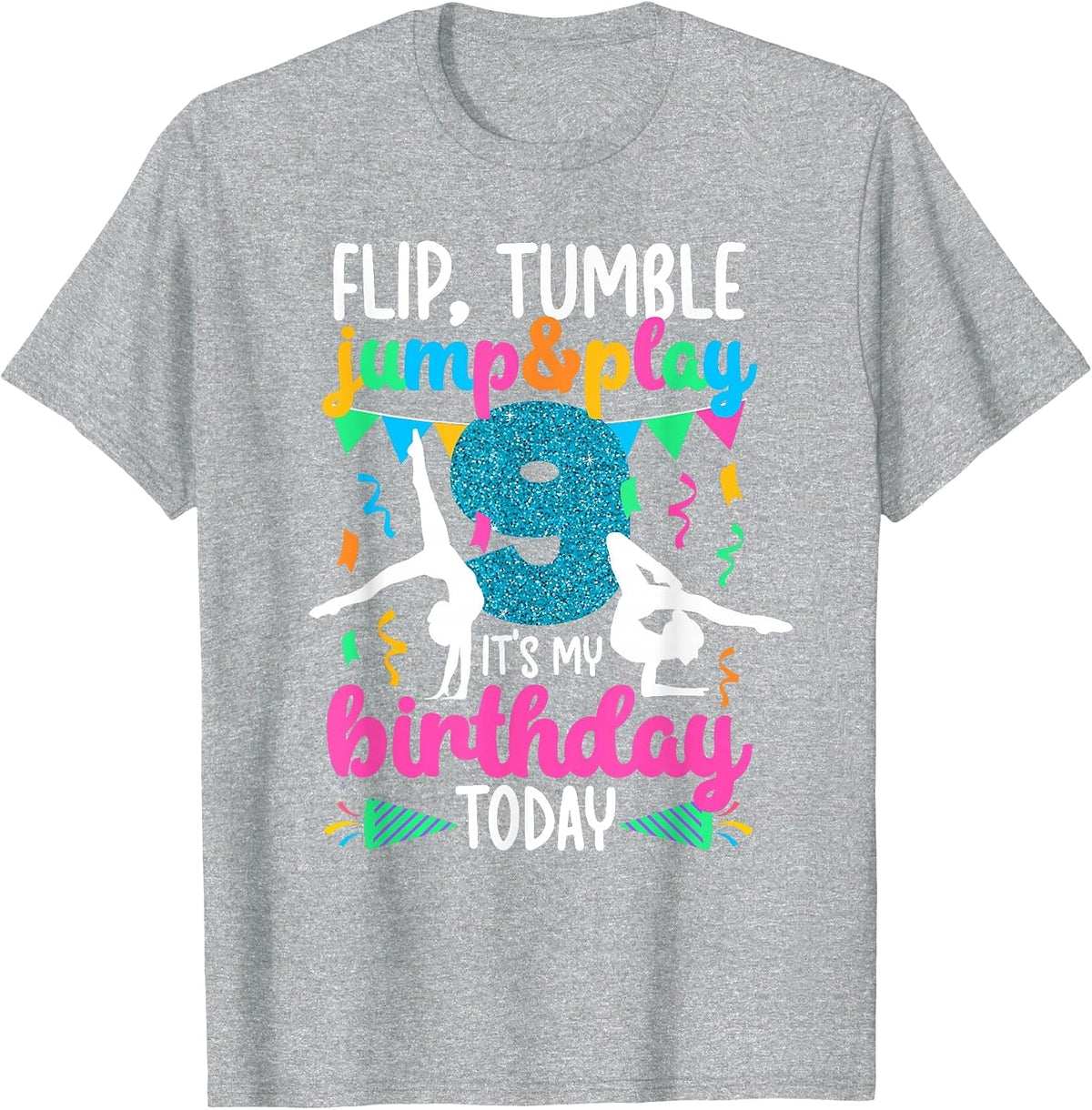 9th Birthday Gymnastics Girl Nine Year Old Gymnast T-Shirt - Heather Grey
