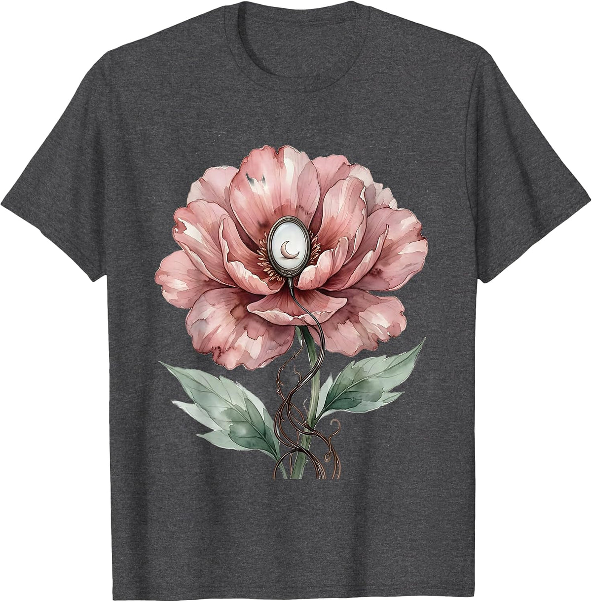 Men's Soft Watercolor Bloom Ultrasound Tech Sonographer Humor T-Shirt - Dark Heather Grey