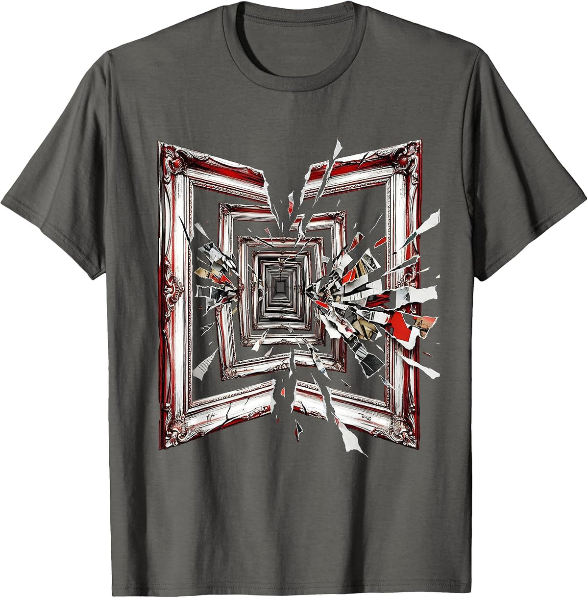 Infinite Reflection Empty Frames Surreal Art Design T-Shirt - Asphalt Grey