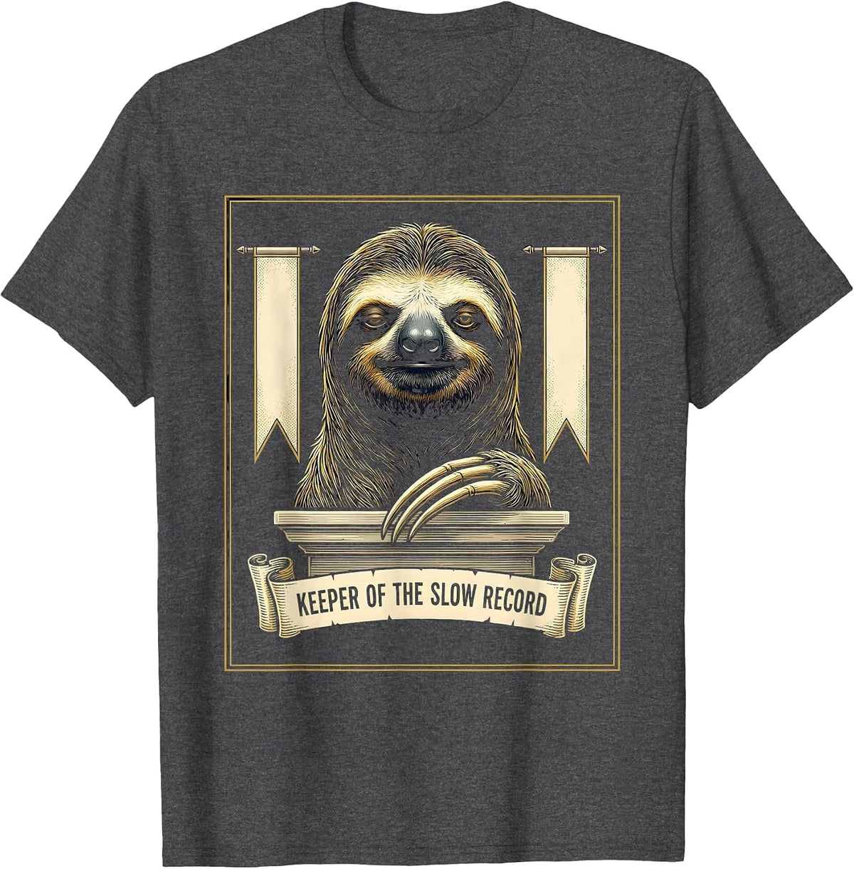 Men's Keeper Of The Slow Record Funny Sloth Lover Animal Humor T-Shirt - Dark Heather Grey