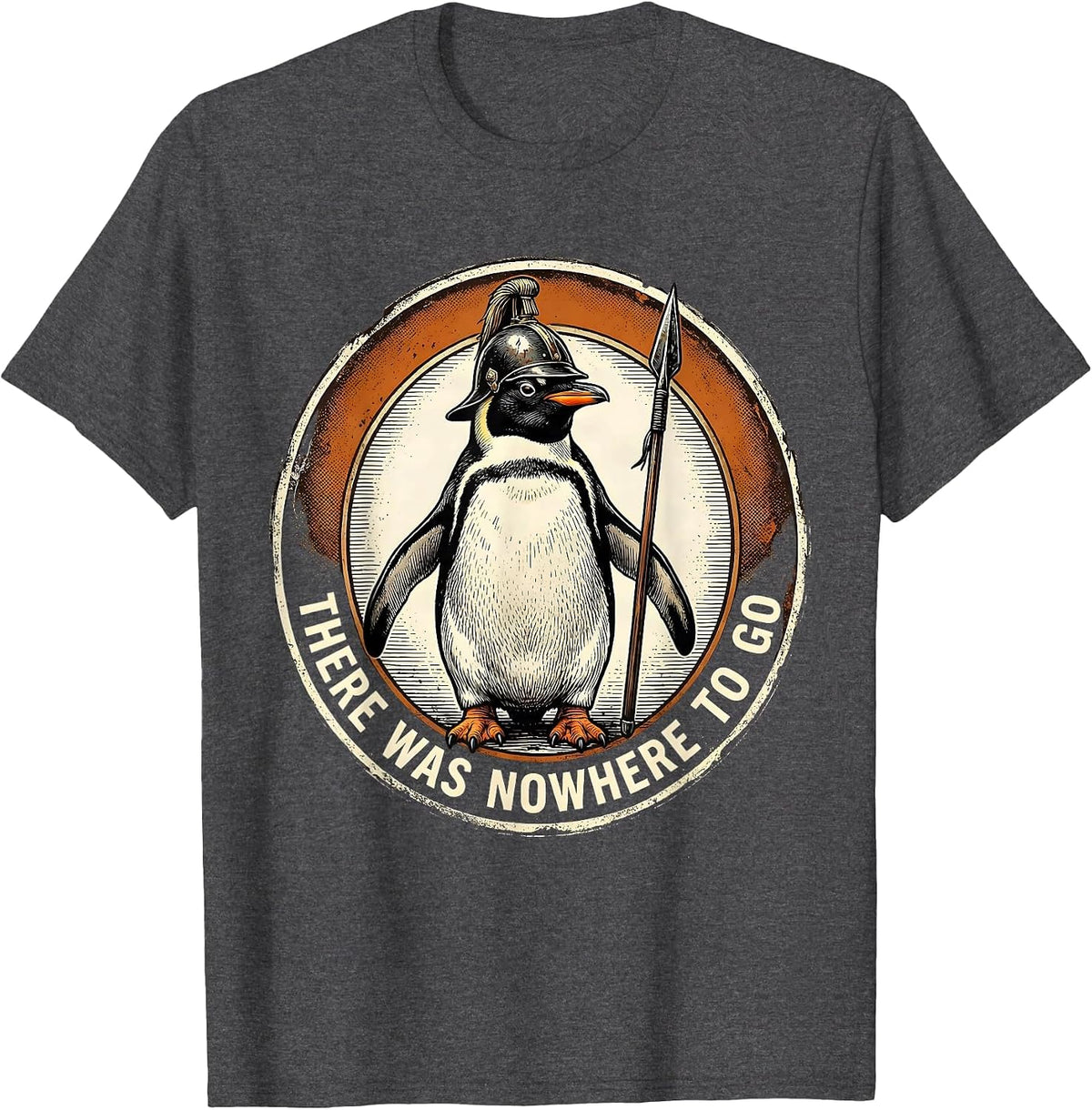Men's There Was Nowhere To Go Vintage Funny Penguin Martial Arts T-Shirt - Dark Heather Grey