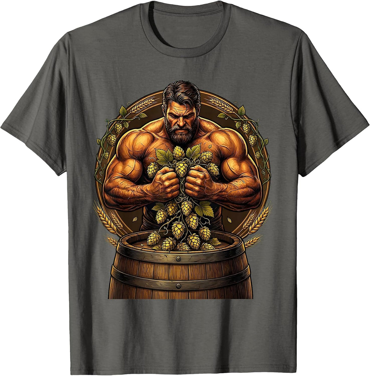 Men's Craft Beer Brewer Squeezing Hops Into Barrel T-Shirt - Asphalt Grey