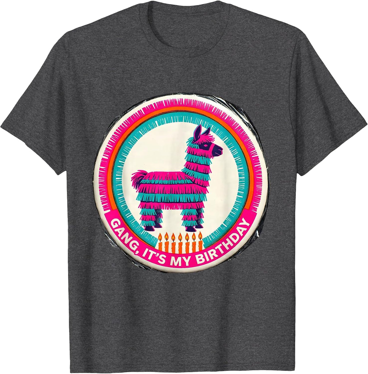 Gang It's My Birthday Risograph Llama Pinata Kid Party T-Shirt - Dark Heather Grey