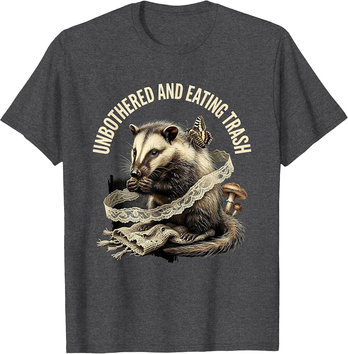 Men's Unbothered And Eating Trash Opossum Design T-Shirt - Dark Heather Grey