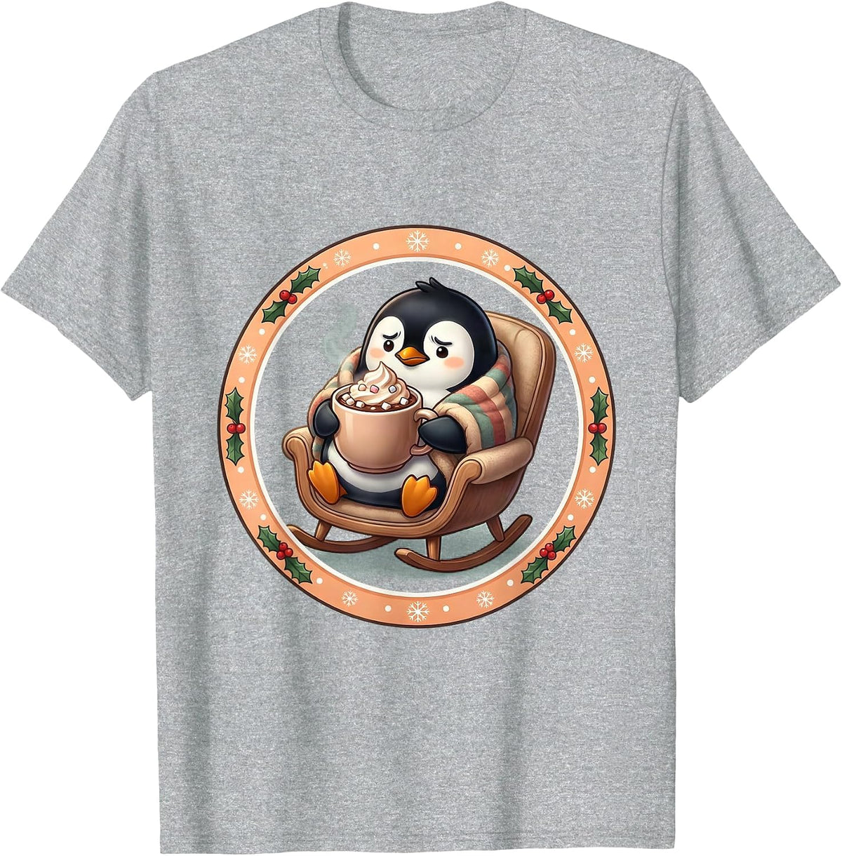 Men's Grouchy Penguin Christmas Movie Season Design T-Shirt - Heather Grey