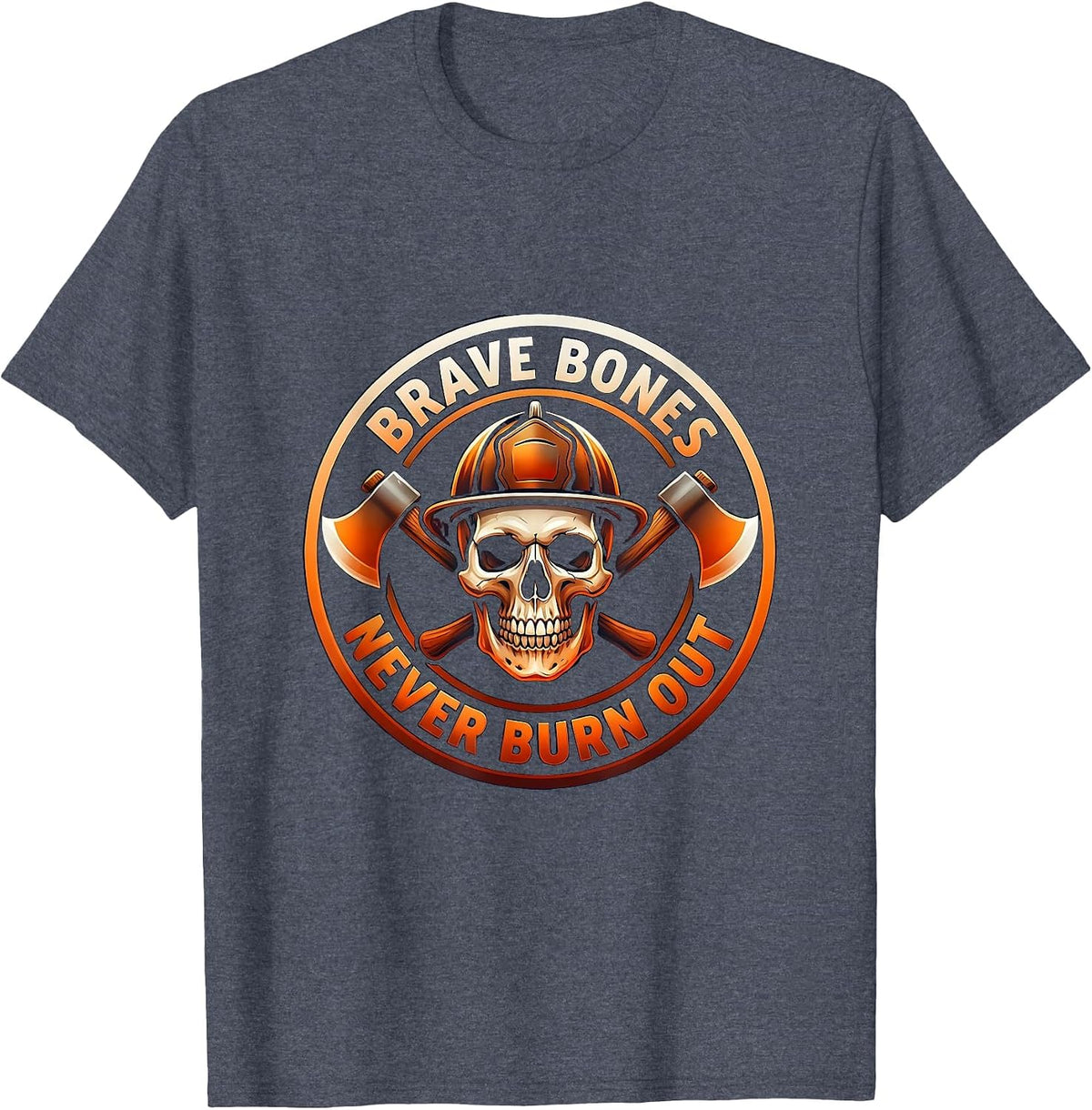 Men's Halloween Skeleton Firefighter Helmet Brave Bones T-Shirt - Heather Blue