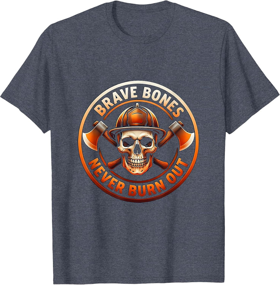 Men's Halloween Skeleton Firefighter Helmet Brave Bones T-Shirt - Heather Blue